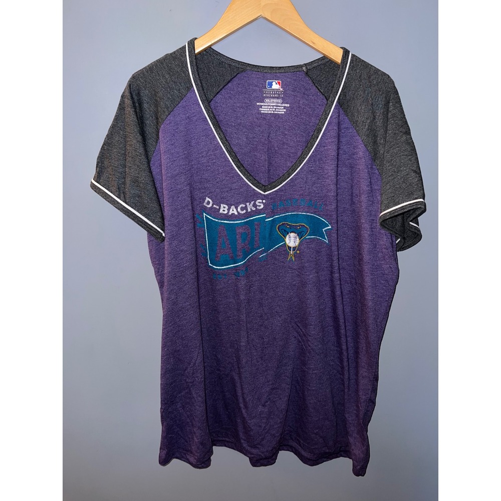 MLB Arizona Diamondbacks Womens XXL Purple Raglan V-Neck T-Shirt D-Backs Tee